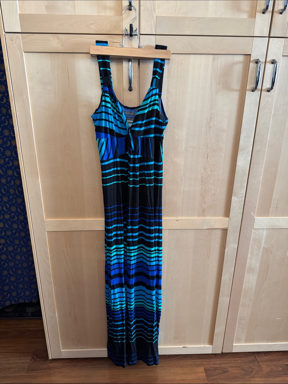 Sleeveless Striped Maxi Dress in Teal & Blue